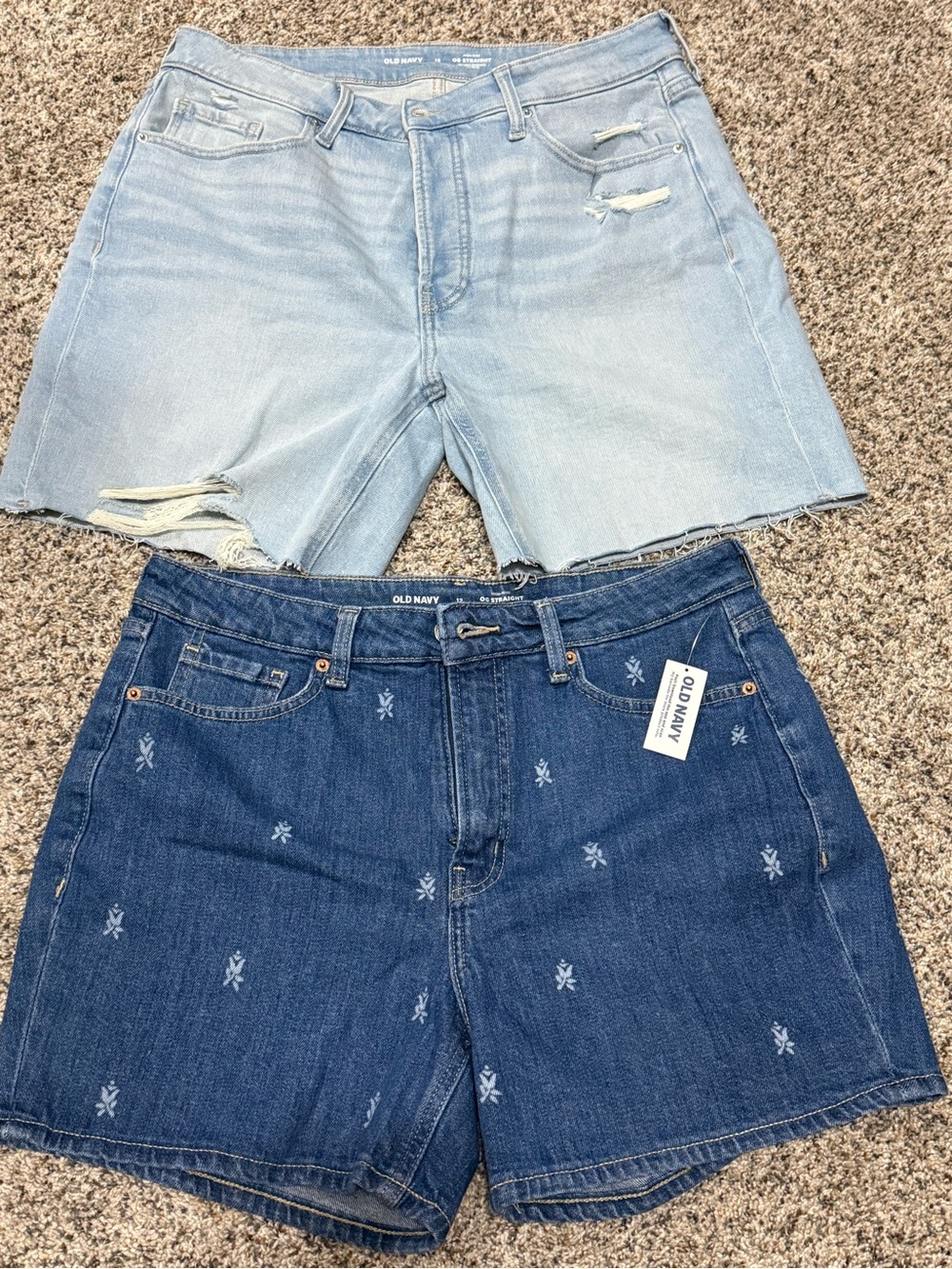 Old Navy Two-Pack Denim Shorts — Light Blue & Dark Blue Embroidered